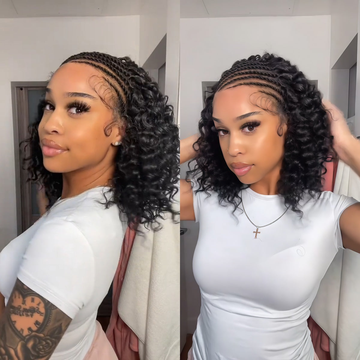 Zlike Pre Braided Fulani Braids Wigs Deep Wave Lace Frontal Human Hair Wigs With Drawstring For Women Glueless