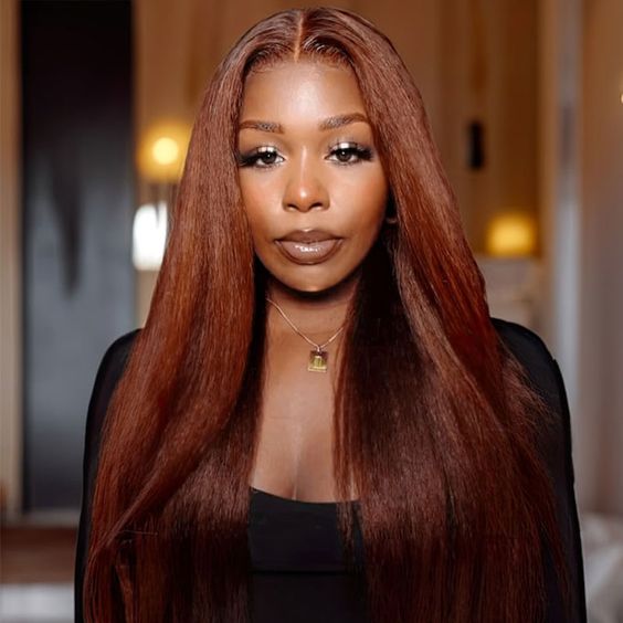 Reddish Brown Yaki Straight 13x4 HD Lace Frontal Human Hair Wig | Flash Sale