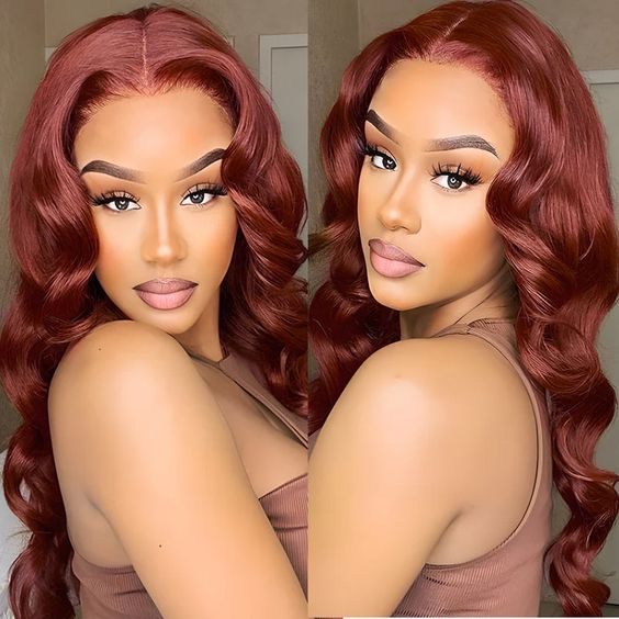 #33 Reddish Brown Colored Body Wave 180% Density 13x4 Lace Front Human Hair Wig With Baby Hair