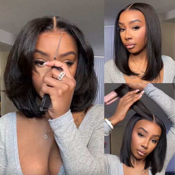 $129 = 2 Wigs | 10Inch Glueless Pre Cut Yaki Straight Bob 5X5 Lace Closure Wig + U Part Glueless Wear & Go Body Wave Wig