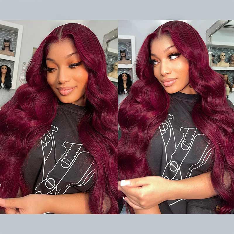 Burgundy 99J Colored Wig Body Wave Red Color Lace Front Human Hair Wigs