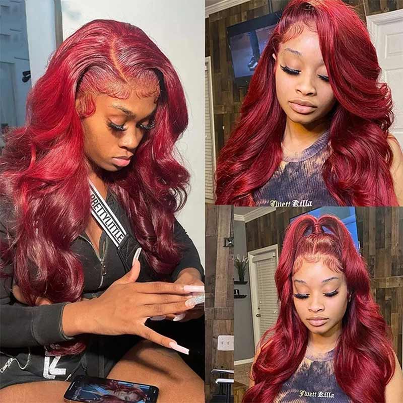 Burgundy 99J Colored Wig Body Wave Red Color Lace Front Human Hair Wigs