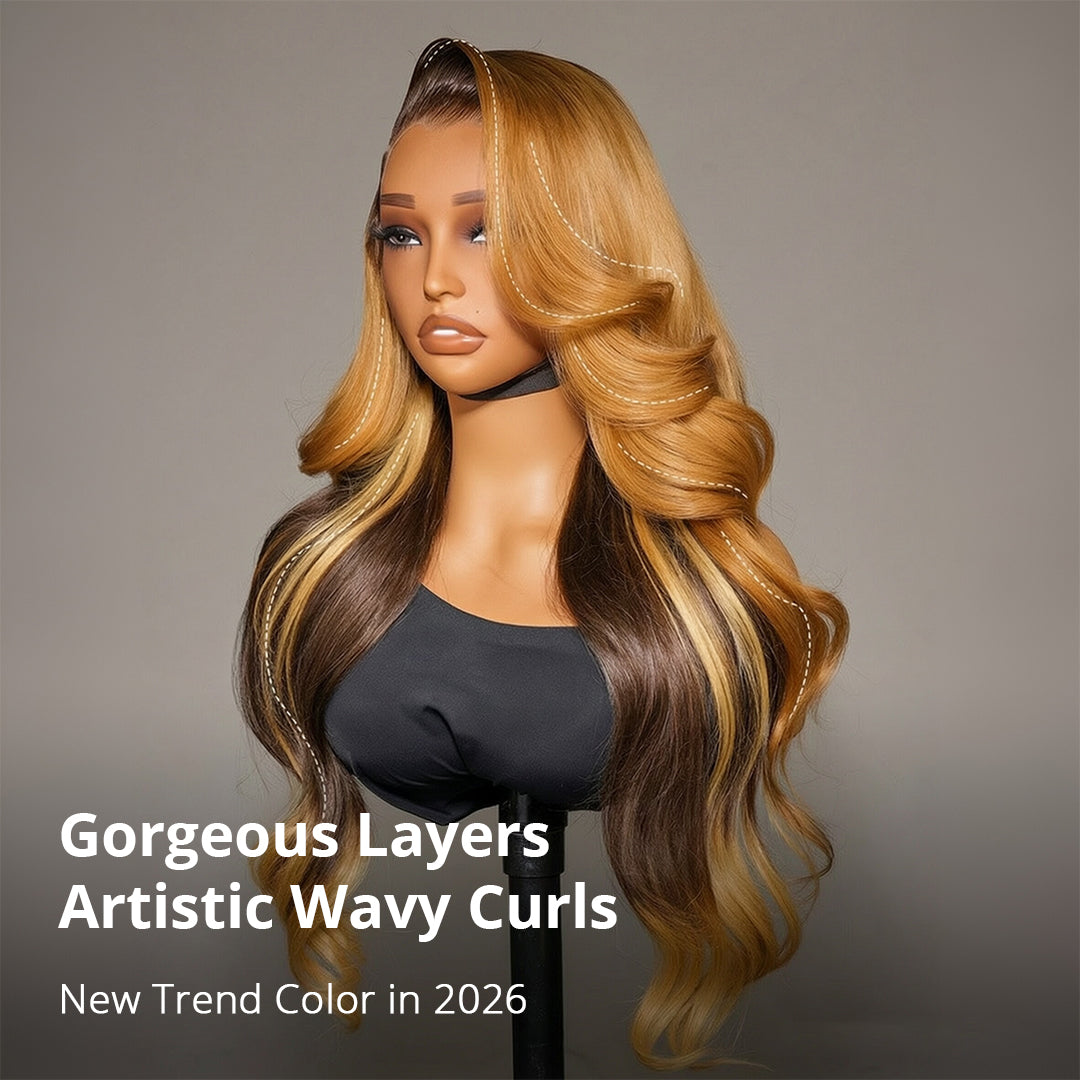 Zlike Amber Cocoa Highlight Body Wave 13x6 Transparent Lace Front Wigs M Hairline With Drawstring Glueless Human Hair Wigs
