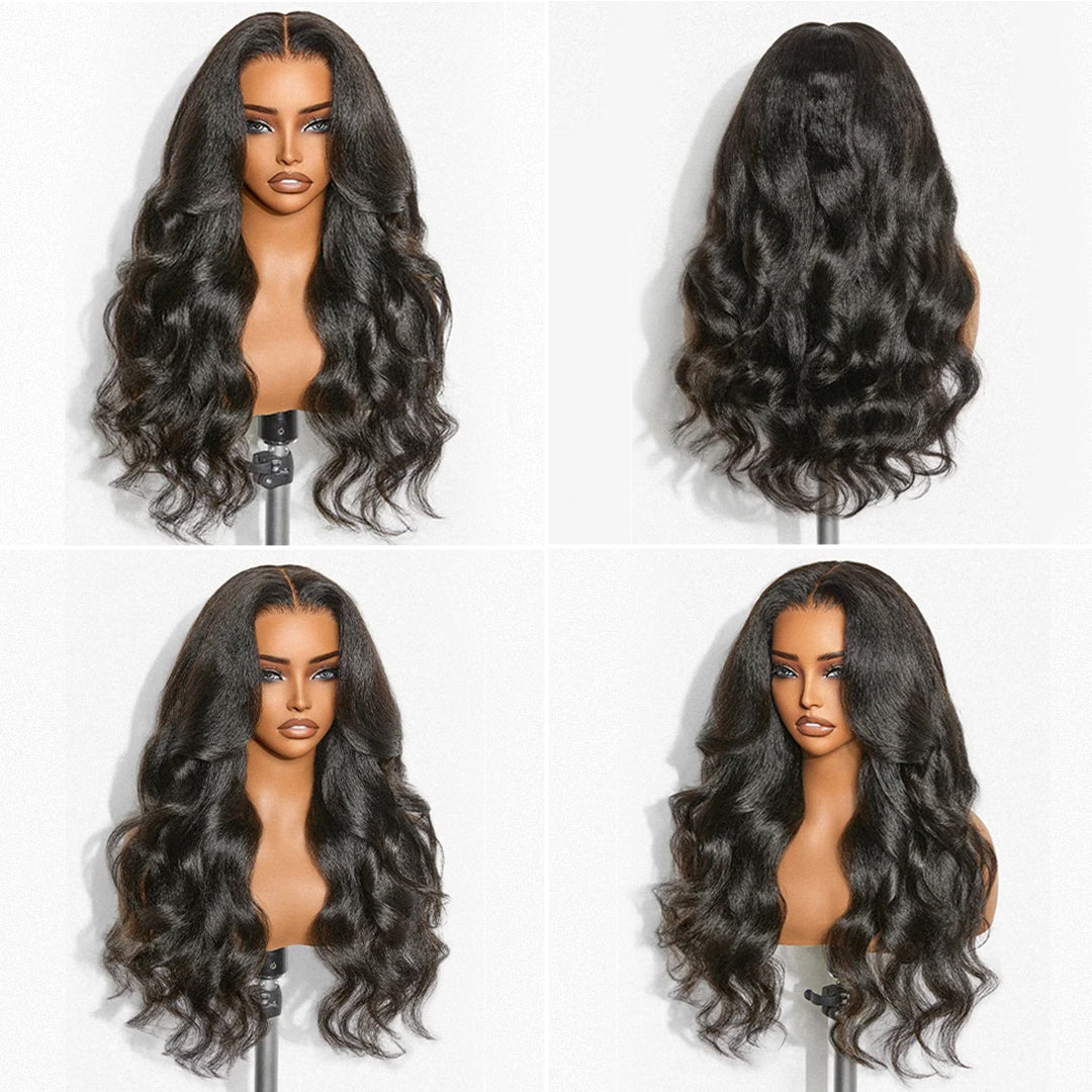 Zlike 250% Density Kinky Body Wave Layered Cut 7x5 Pre-Cut Lace Front Human Hair Wigs