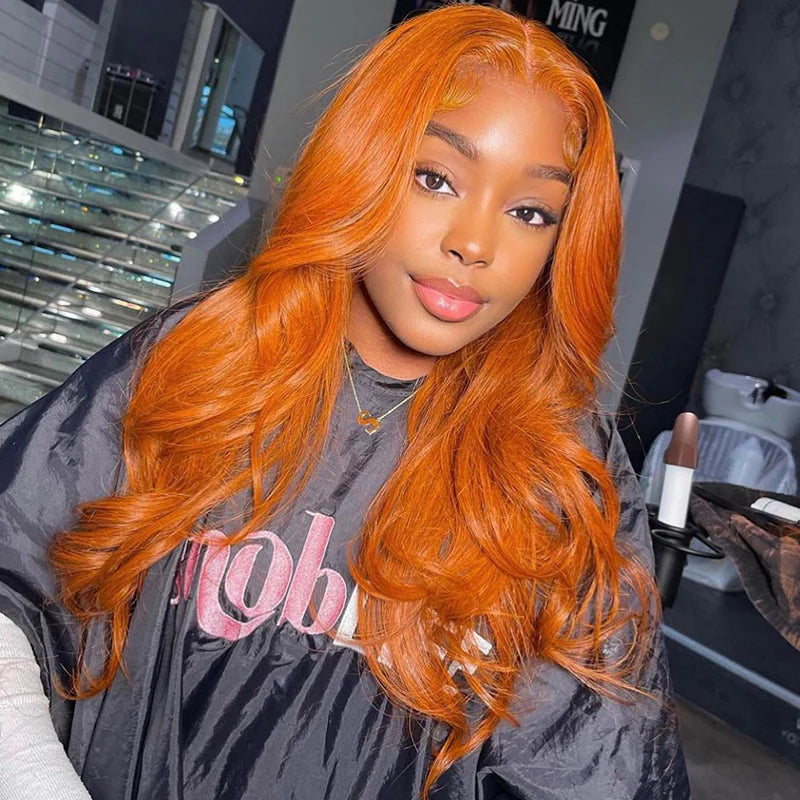 Ginger Orange Colored 13x4 Lace Front Body Wave Wig High Density Human Hair Wigs