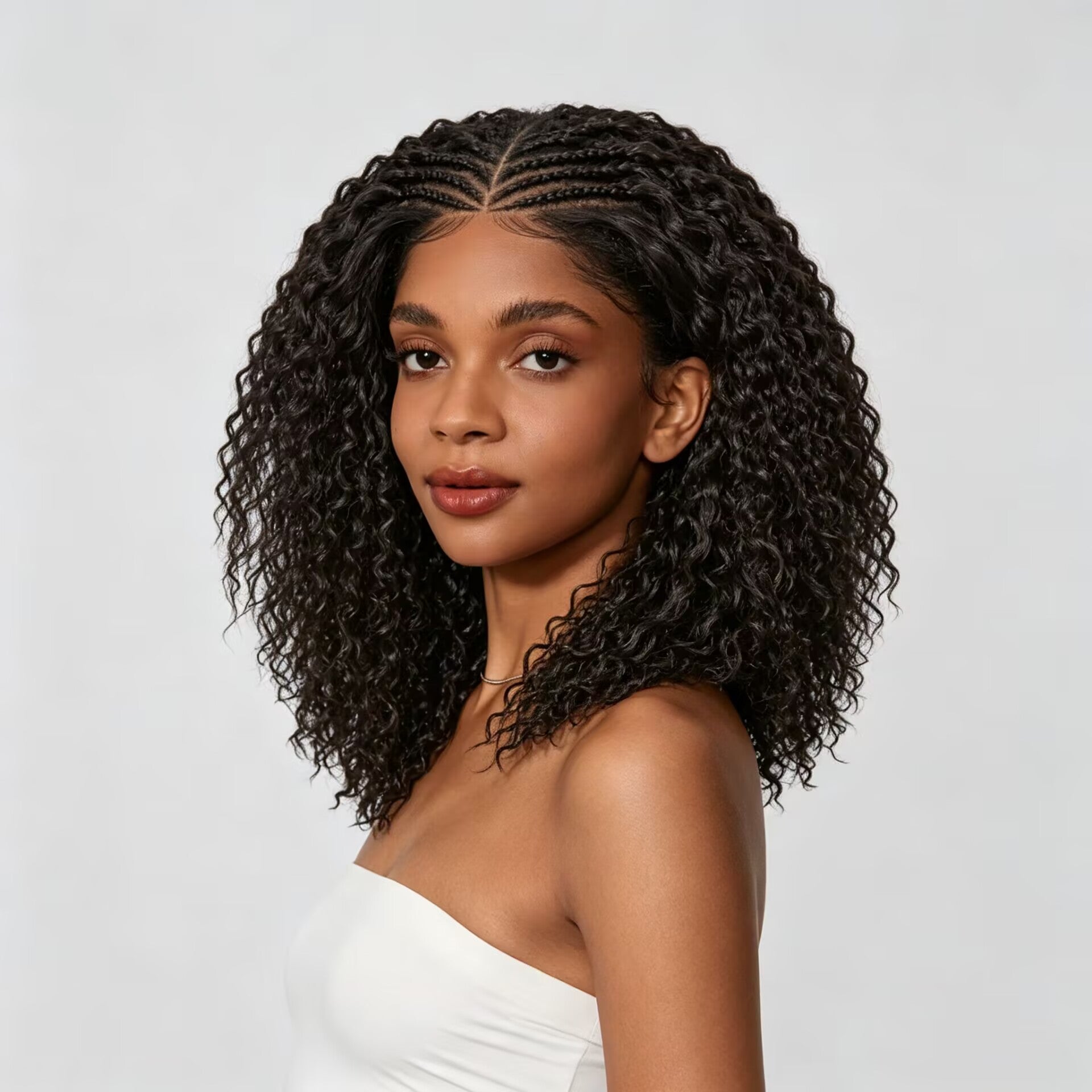 Zlike 13x6 Lace Front Cornrow Top Braided Wig Pre-Cut Glueless Human Hair Wig Natural Black