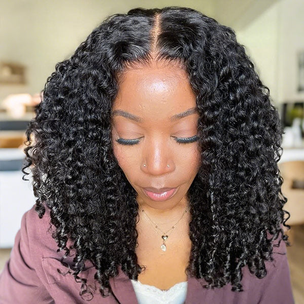 Zlike Burmese Curly Glueless Half Wigs Natural Look Easy Install With Elastic Drawstring 100% Human Hair