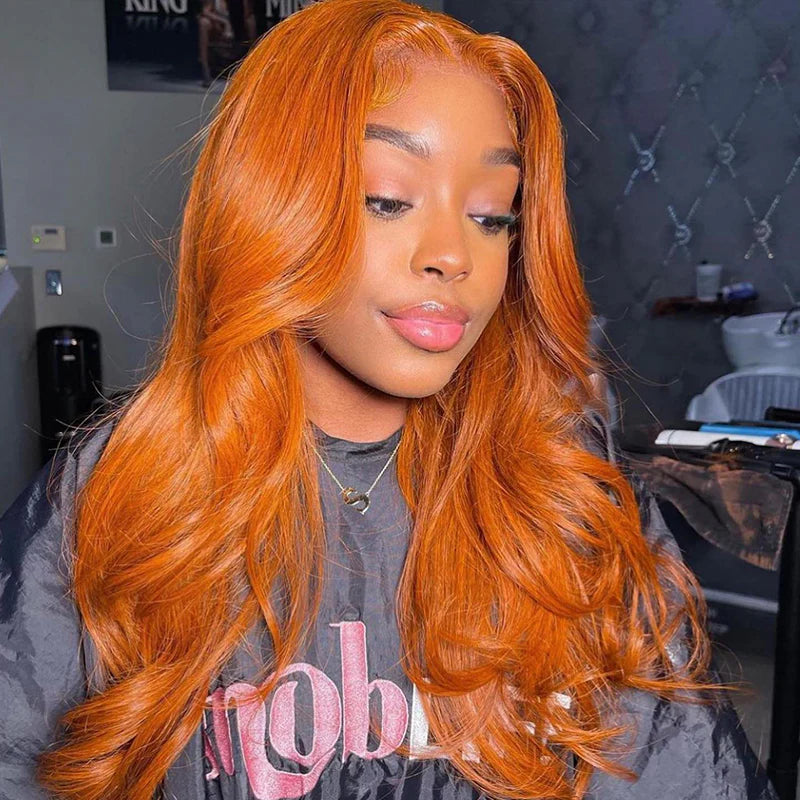 Ginger Orange Colored 13x4 Lace Front Body Wave Wig High Density Human Hair Wigs