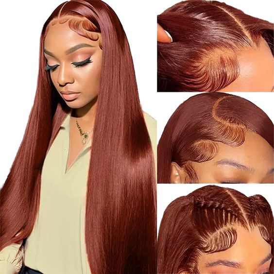 Reddish Brown #33 Silky Straight 13x4 Lace Frontal Human Hair Wigs For Women-Zlike