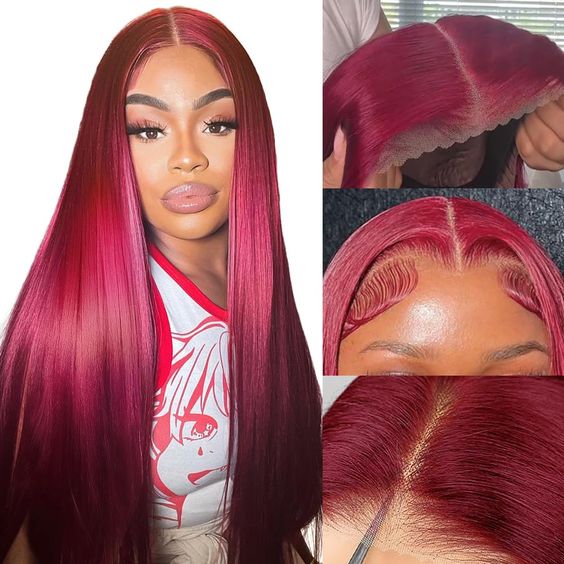 [BOGO] 99J Burgundy Ready Go Glueless Straight Transparent Lace Closure Wig Pre Cut Human Hair Wigs