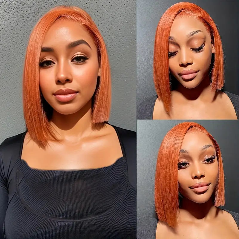 Short Orange Straight Bob Wig 13*4/4*4 Human Hair Lace Front Bob Wigs-Zlike