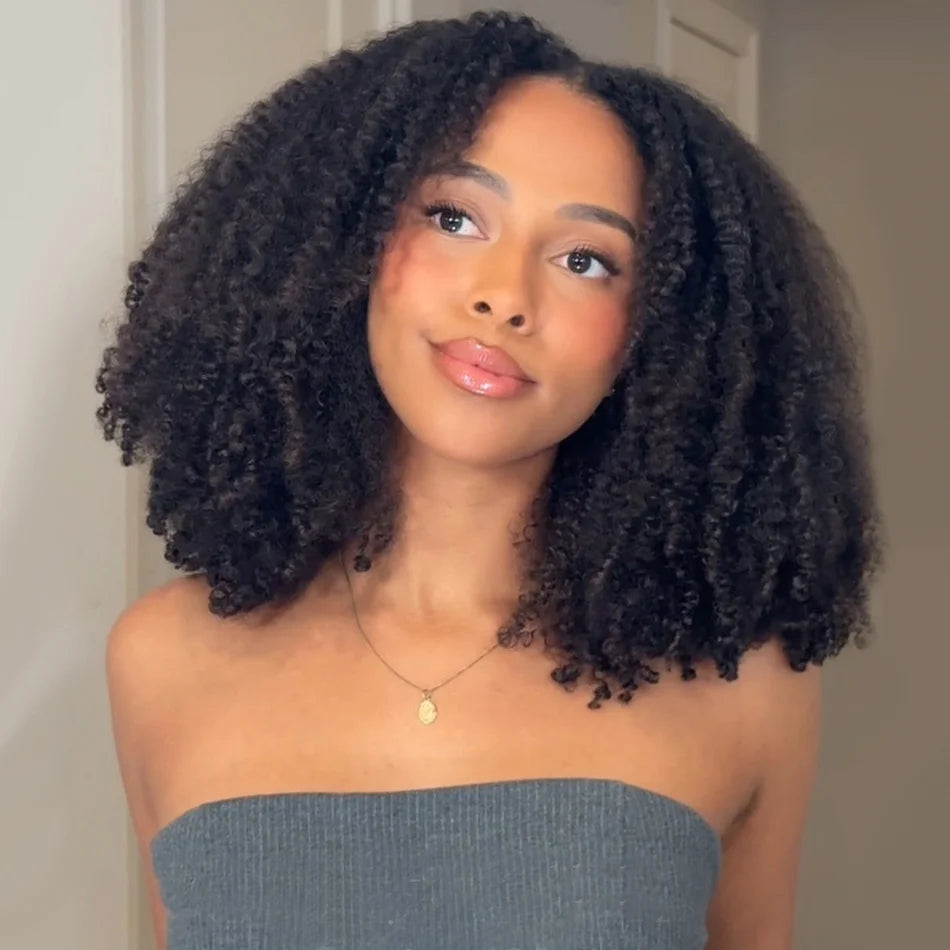 Zlike Perfect Amount Of Volume Coily kinky Curly Ombre Brown Colored 7x5 Glueless Lace Wig