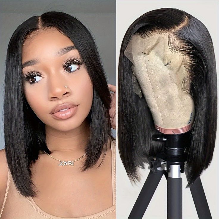 Pre Plucked Straight Transparent Lace Front Wig Short Bob Human Hair Wigs Natural Hairline