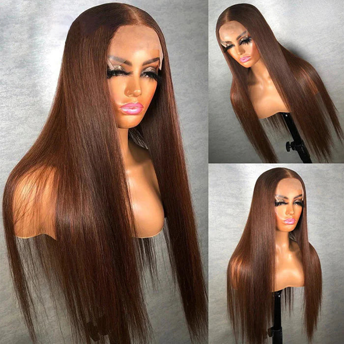 Chocolate Brown #4 Silky Straight Wig Lace Front Human Hair Wigs For Women-Zlike