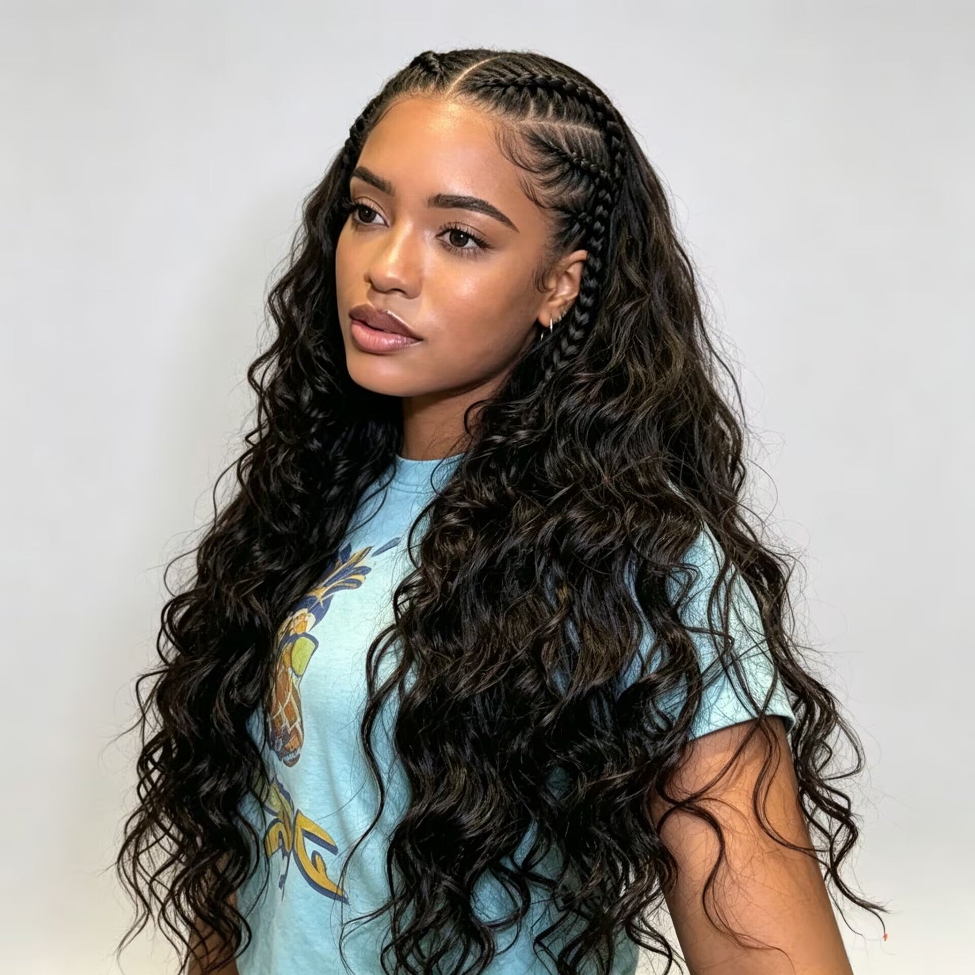 Zlike Bohemian Braided Wig Human Hair Bouncy Loose Body Wave 7x5 Transparent Lace Frontal Glueless Pre-Braided Wig