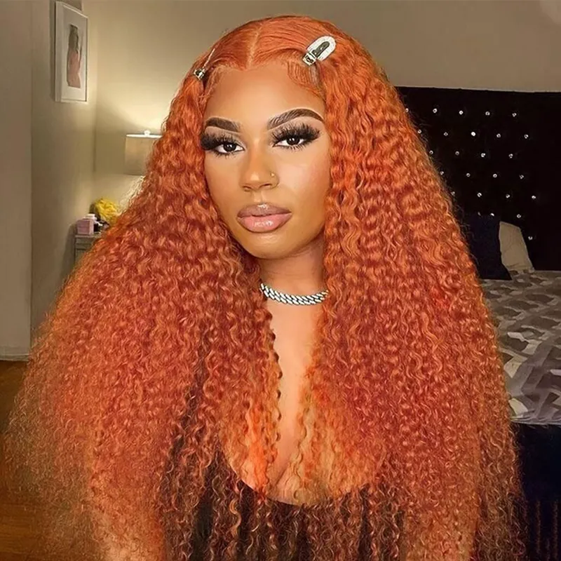 Clearance Sale | Ginger Orange #350 Jerry Curly Wigs 13x6 Transparent Lace Front Wigs 100% Virgin Human Hair