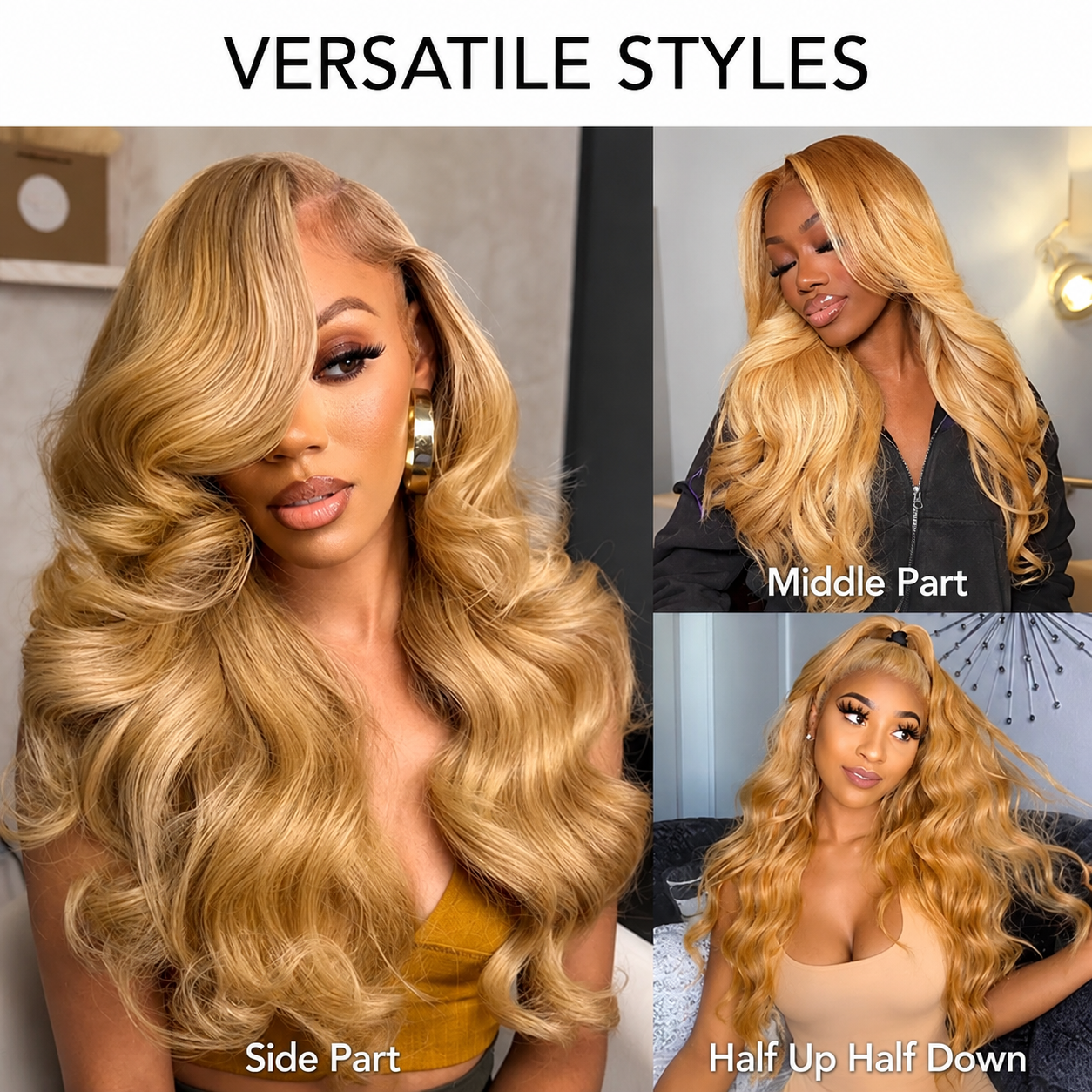 Zlike Honey Blonde #27 Body Wave 13x4 Transparent Lace Front Human Hair Wigs Pre Plucked Glueless