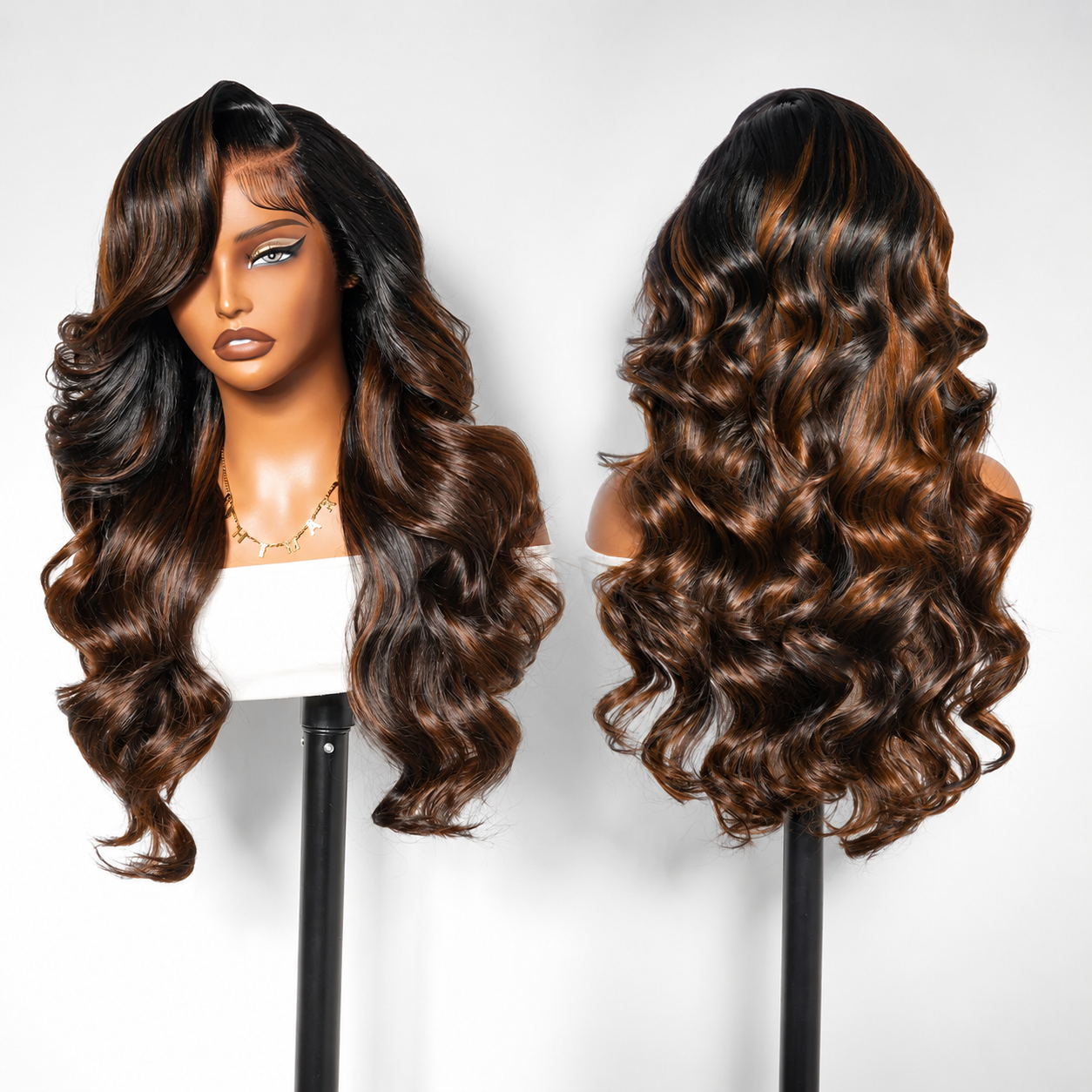 Zlike Balayage Brown Highlight Feathered Layer 13x6 Lace Front Wigs Glueless Pull & Go Pre-Styled Human Hair Wigs