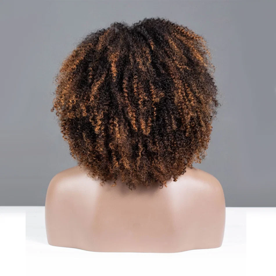 Zlike Black to Golden Brown Dip Dyed Coily Wave 5x5 Lace Glueless Human Hair Wig