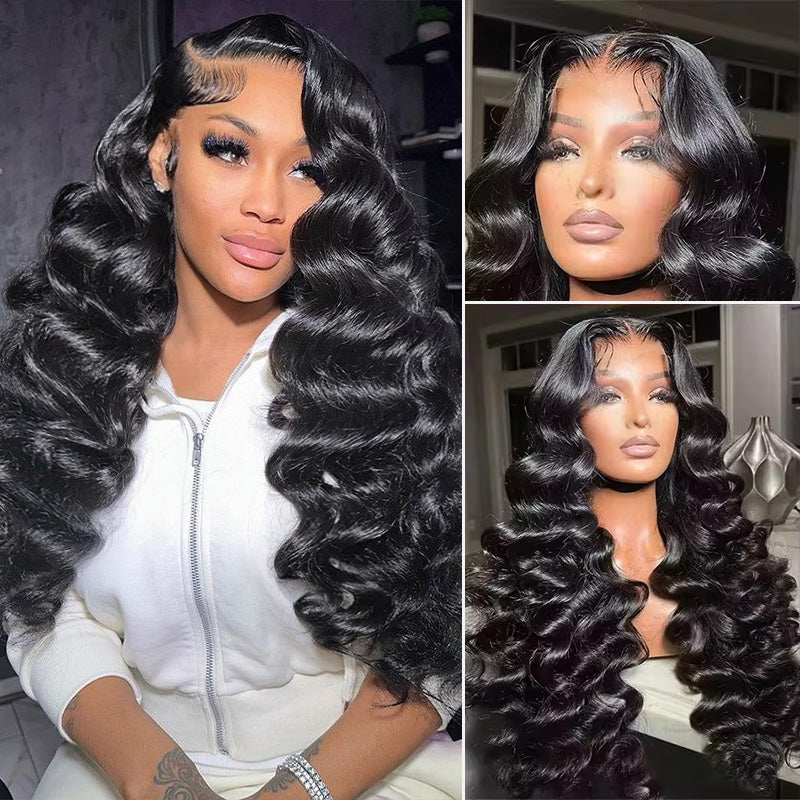 Loose Wave Wigs 300% Density Virgin Human Hair Bleach Konts Transparent Lace Front Wigs Pre Plucked Hairline