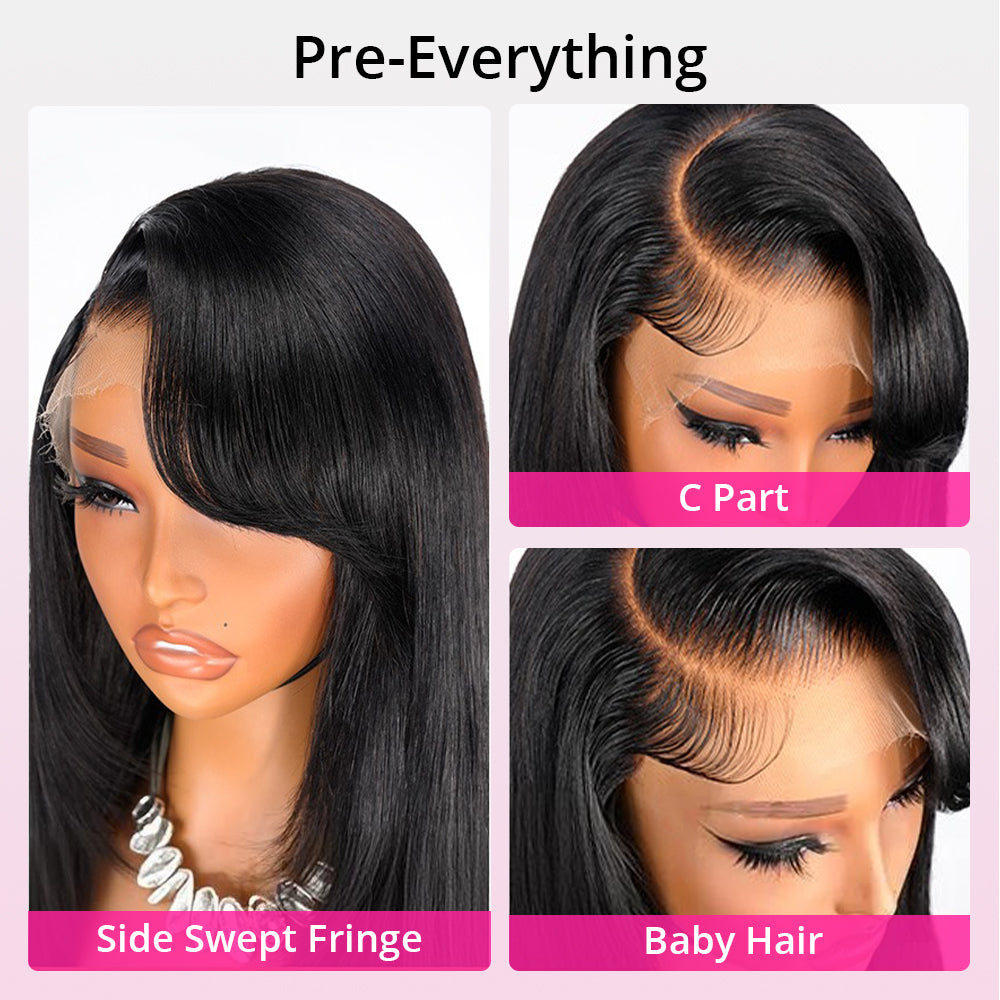 Zlike Y2k Layered Cut Straight Wigs 100% Human Hair Lace Closure Wigs With Side Bangs