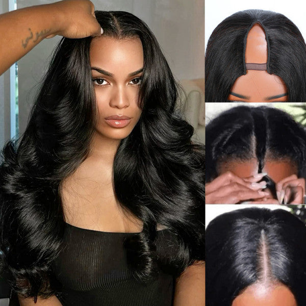 $129/2 Wigs | U Part Glueless Wear & Go Body Wave Wig + 10Inch Glueless Pre Cut Yaki Straight Bob 5X5 Lace Closure Wig