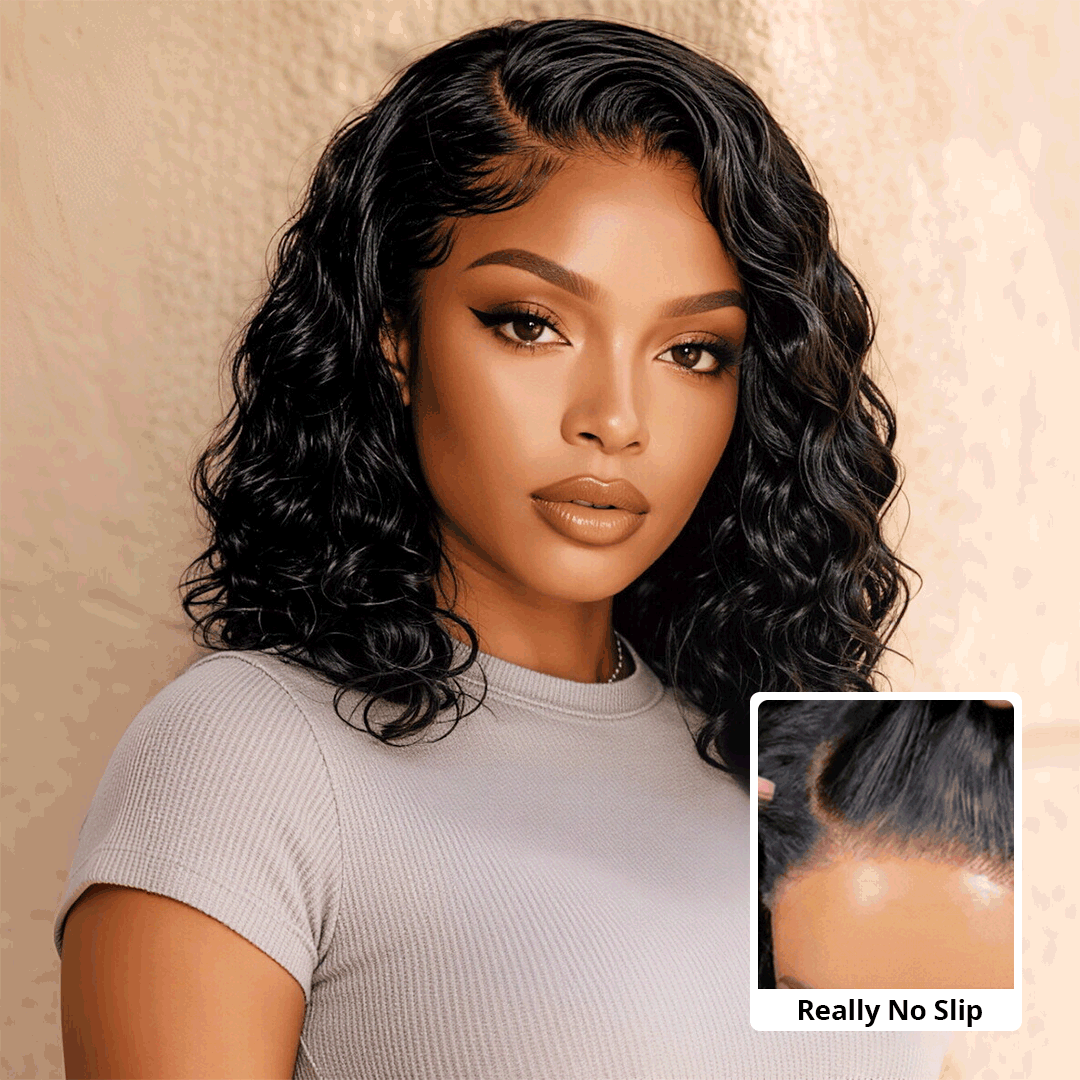 Styled Wig | 7x5 Glueless Lace C Side Part Loose Wavy Bob High Density Drawstring 100% Human Hair Wig For Beginners