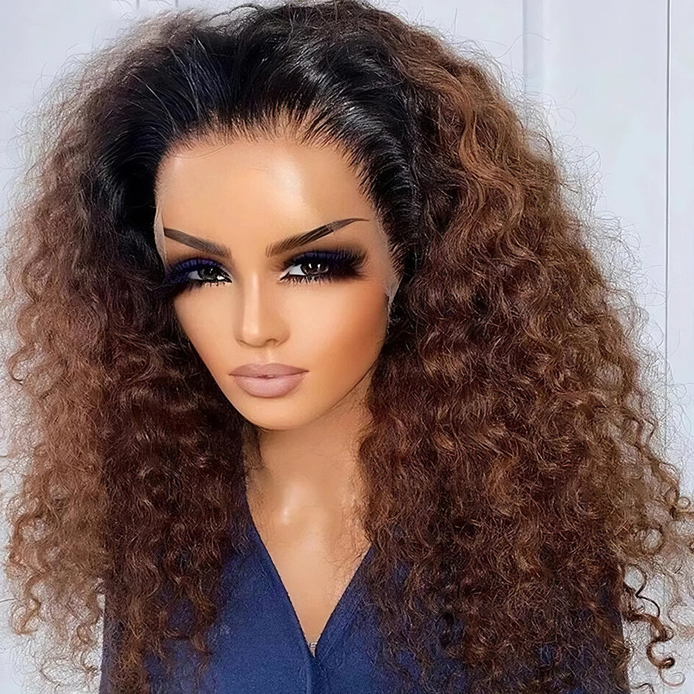 Zlike Ombre Brown Water Wave Invisi Strap Snug Fit 360 Lace Frontal Bleached Knots Glueless Wig Human Hair
