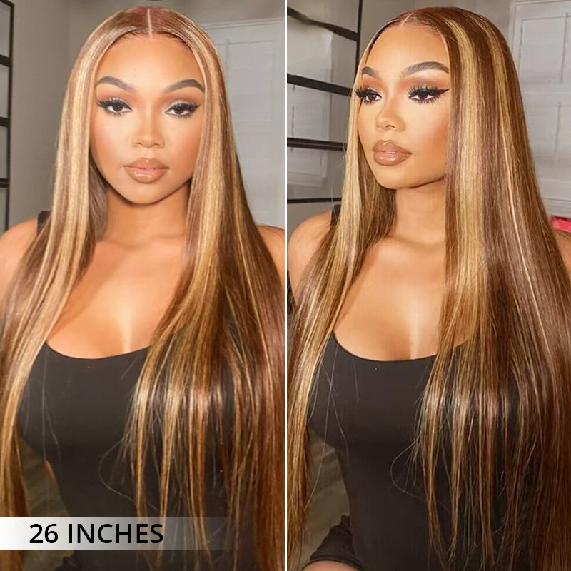 Ombre Blonde Highlights 5x5 Lace Closure Wear Go Straight Glueless Wigs Pre Cut Lace Wig