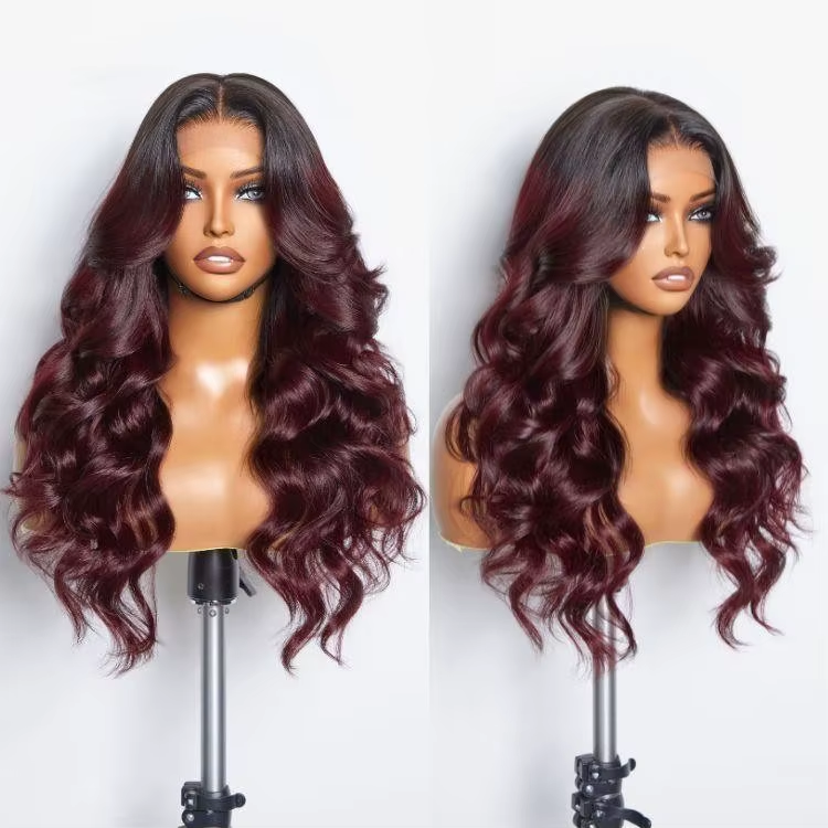 Clearance Sale | 99J Burgundy Body Wave Wigs Transparent Lace Front Virgin Human Hair Wigs