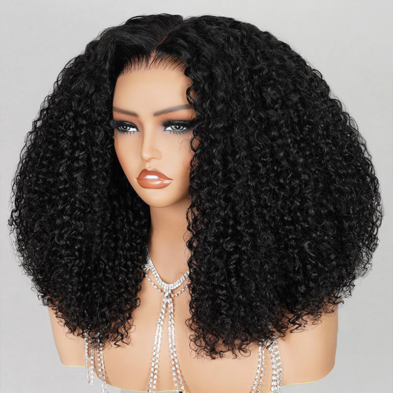 Thick Fluffy Human Hair Lace Closure Wigs Afro Curly Transparent Lace Wig For Black Women