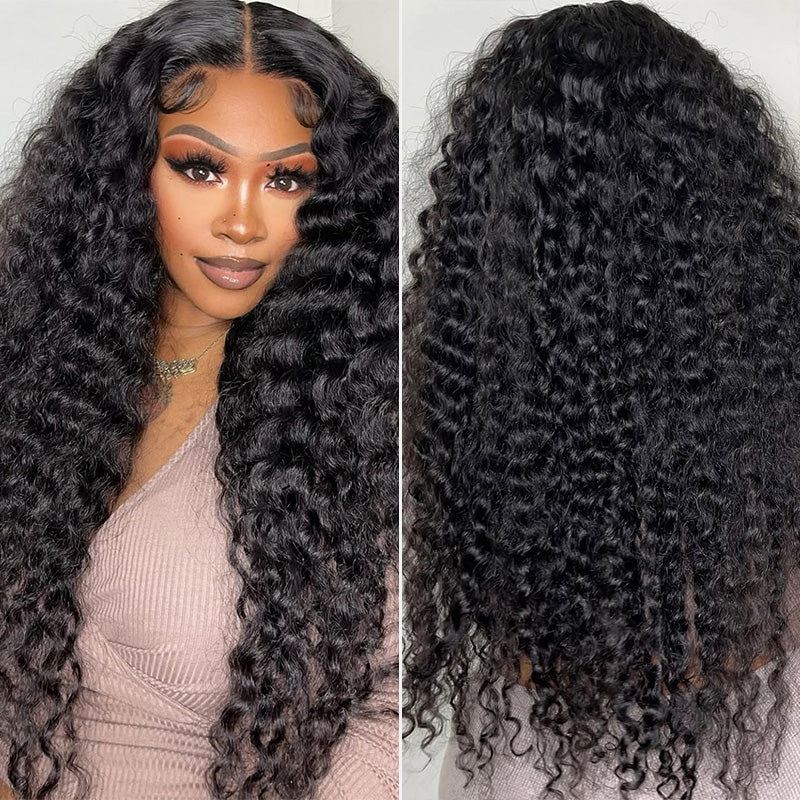 300% Density Deep Curly Transparent Lace Front Wigs Thick Fluffy Virgin Human Hair Wigs