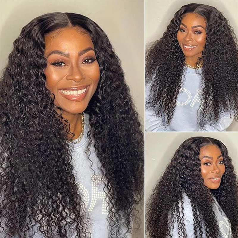 13x4 Transparent Lace Front Kinky Curly Wig Pre Bleached 100% Virgin Human Hair Wigs