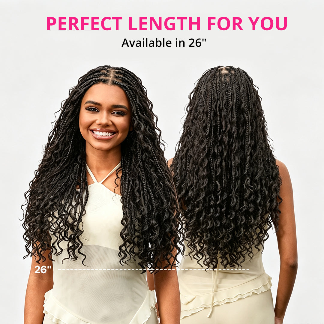 Zlike Light Weight Flexi-Fit Invisi Drawstring Cap Full Lace Knotless Boho Curls Braided Long Wig Super Natural Scalp Pre-Cut Lace