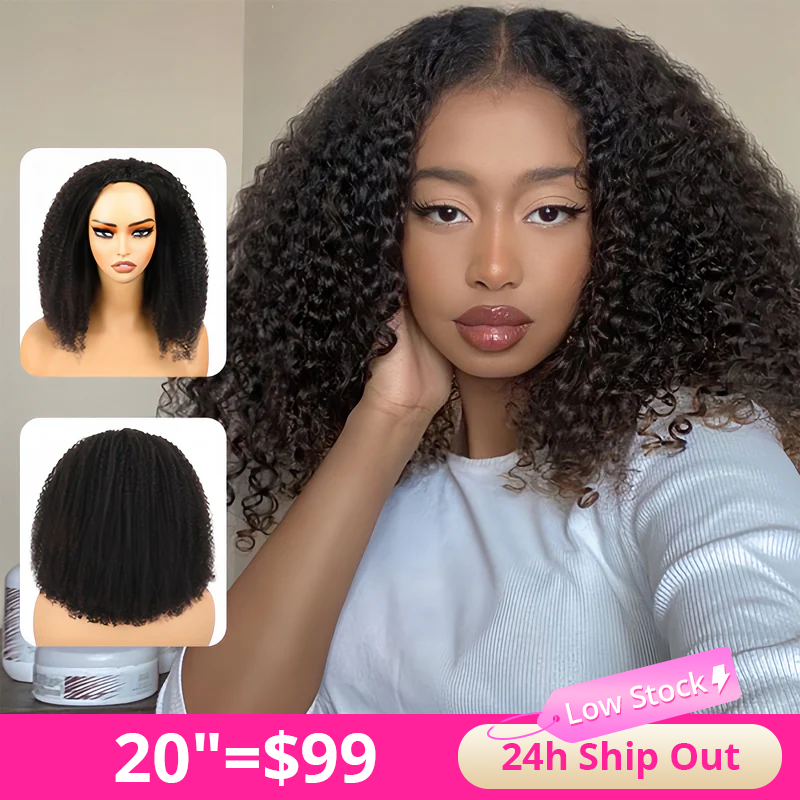 3 In 1 Half Wigs Kinky Curly Flexible Fit Half Wigs With Drawstring Beginner Friendly