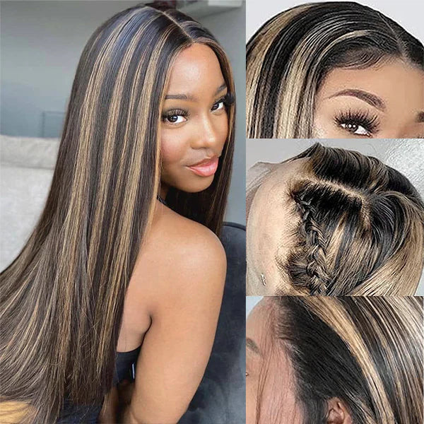 Balayage Highlight Colored Straight Wigs HD 13x4 Lace Frontal Wigs With Baby Hair