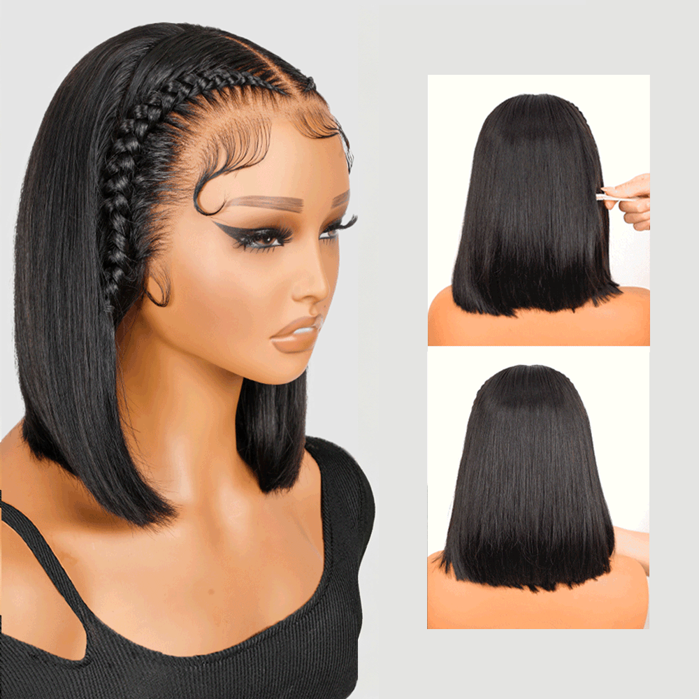 Zlike Ready To Go Straight Blunt Cut Bob Wigs 13x4 Front Wigs With Braids in Front