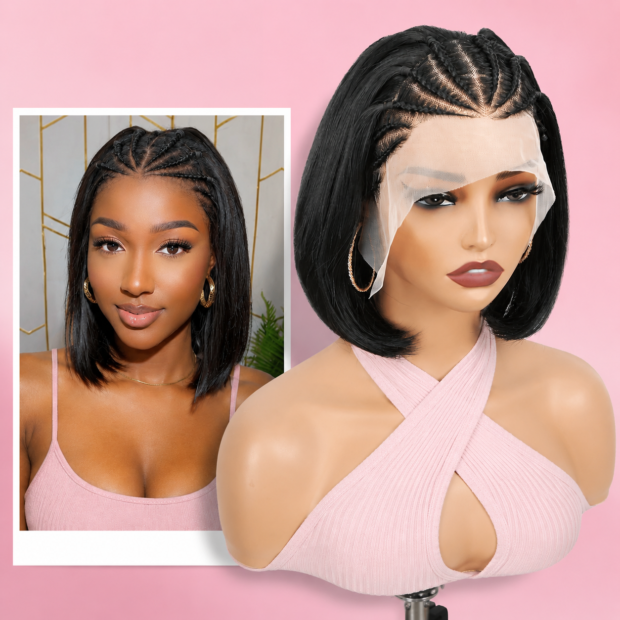 Zlike Glueless 7x5 Pre-Cut Lace Bohemian Braided Natural Black Straight Bob Wig Beginner Friendly Human Hair Wig