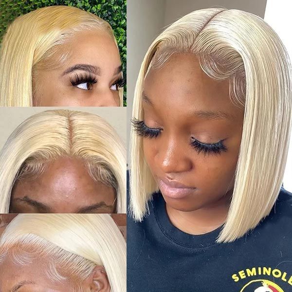 $129 = 2 Wigs | U Part Glueless Wear & Go Kinky Curly Wig + 8Inch 613 Blonde Straight Bob 4X4 Lace Closure Wig