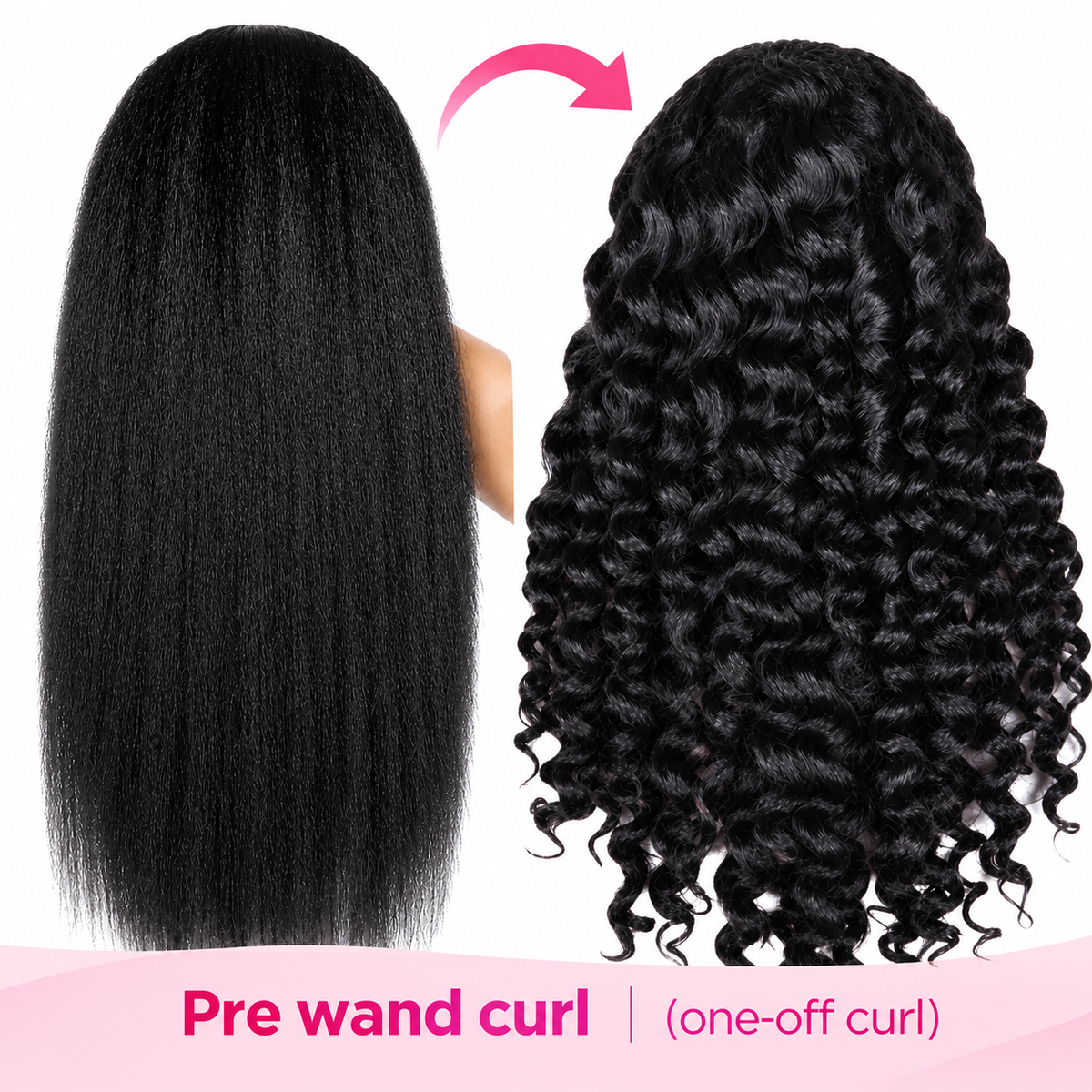 Zlike Natural Black Yaki Wand Curl Human Hair Wig 300% Density 13x4 Transparent Lace Glueless Pre-Cut Lace Wig with Drawstring Cap
