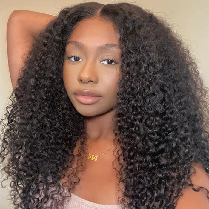 Kinky Curly Glueless Lace Wig Pre Cut Wear Go Human Hair Lace Closure Wigs With Baby Hair