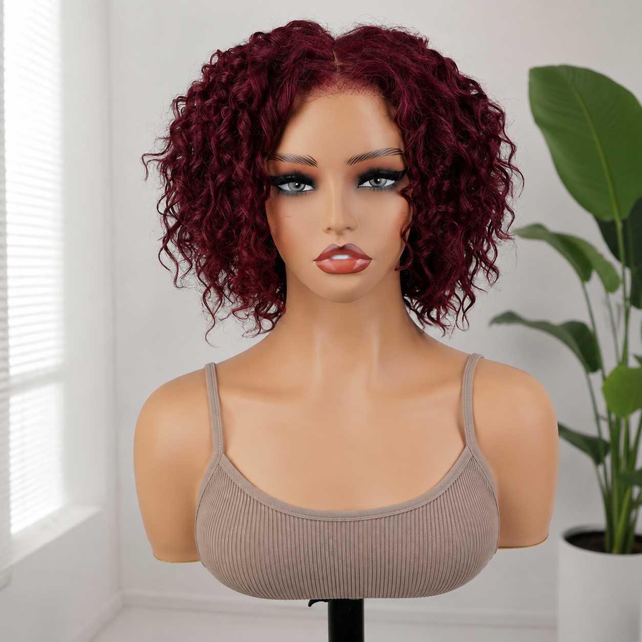 Zlike 250% Density Retro Pixie Curly 7X5 Glueless Lace Human Hair Wig With Bangs