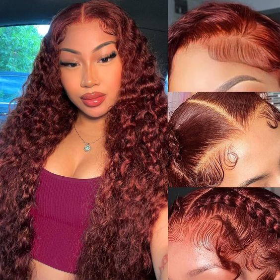 Reddish Brown 4x4 Water Wave Glueless Lace Closure Human Hair Wigs