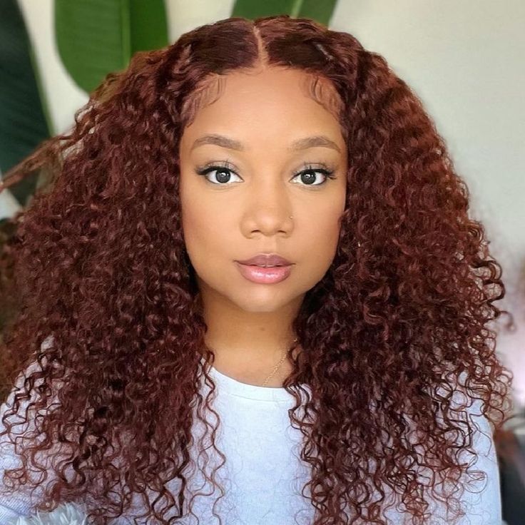 13x4 Reddish Brown #33 Kinky Curly Transparent Lace Front Wig Pre Plucked Human Hair Wigs