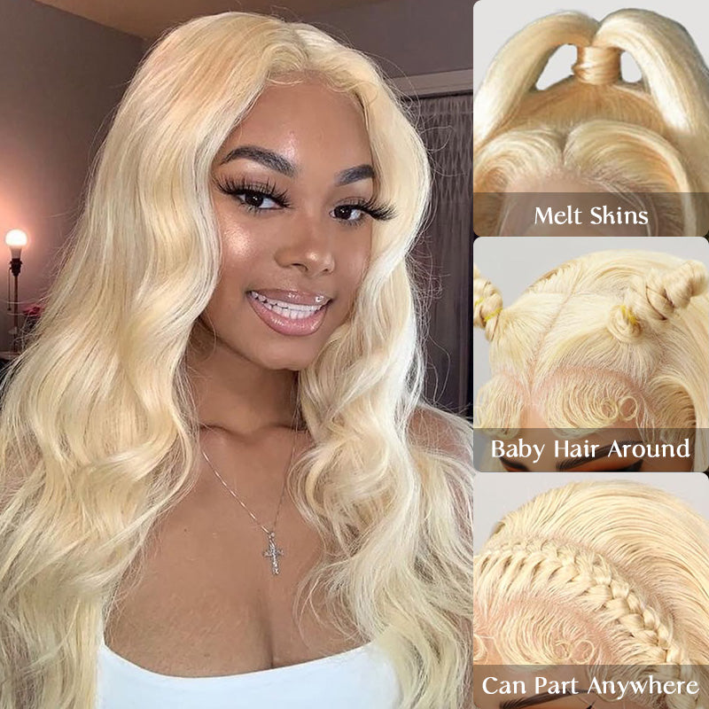 Zlike #613 Blonde Wigs Body Wave Lace Front  Wig 300% Density 100% Human Hair Transparent Lace Front Wigs For Women