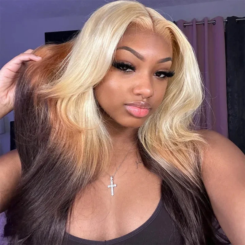 360 Lace Blonde Black Lace Front Wig 613 Blonde Colored Body Wave Straight Human Hair Wigs Pre Plucked