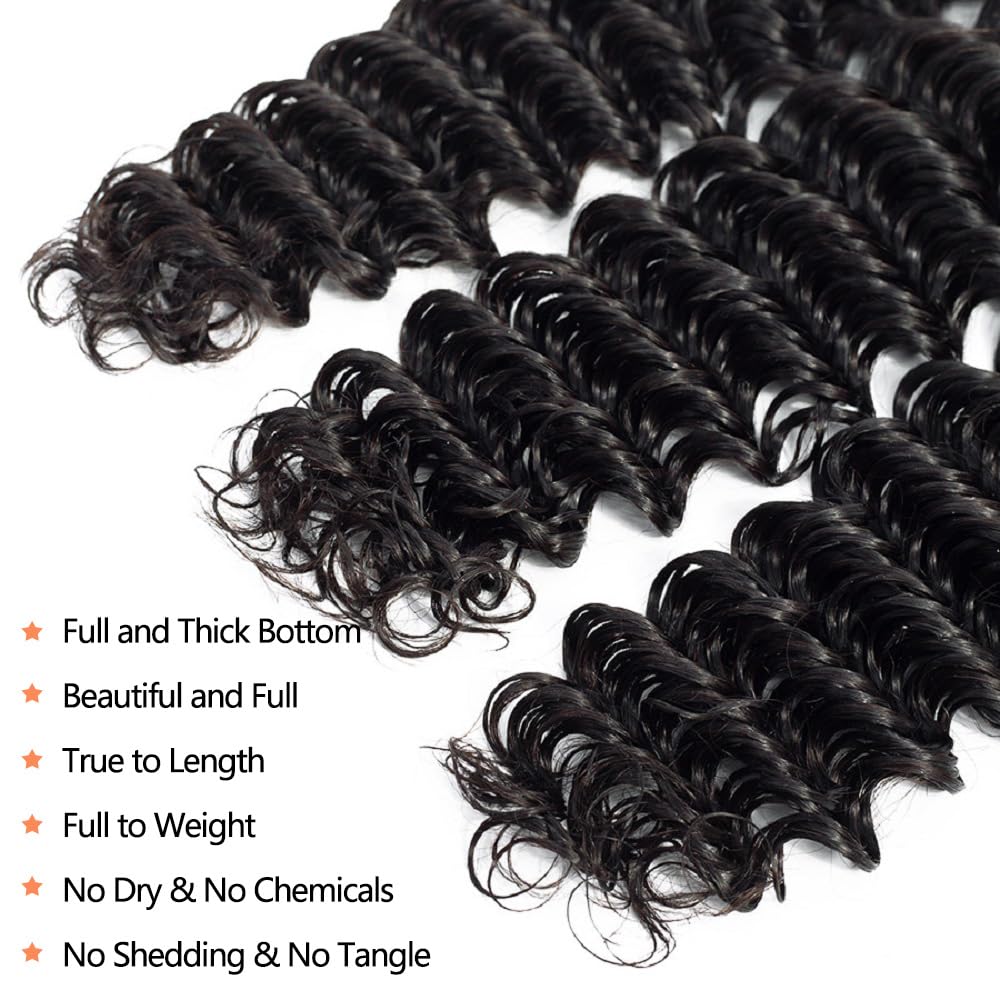 Deep Wave Hair 4 Bundles With 4x4 Lace Closure Virgin Brazilian Hair -Zlike