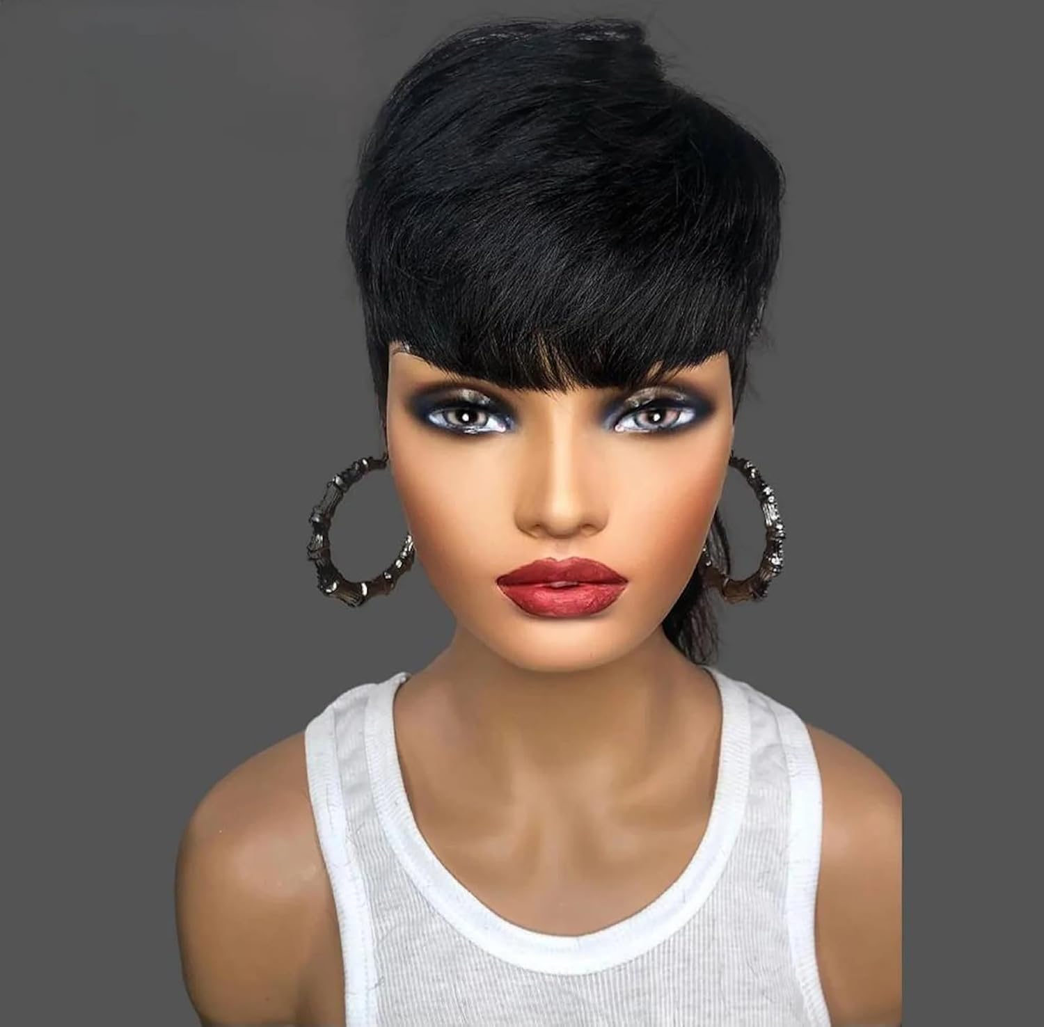 Zlike Elf Ear Mullet Pixie Cut Straight Human Hair Wig Catfish-Inspired Short Wig for Women Natural Black