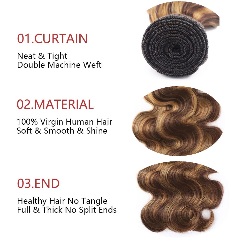 Highlight P4/27 Body Wave Hair 3 Bundles with 4x4 Lace Closure Unprocessed Human Virgin Hair-Zlike