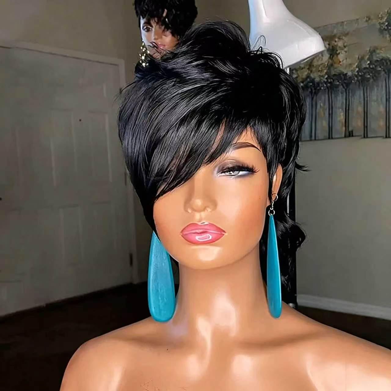 Zlike 80s 90s Mullet Pixie Cut Human Hair Wig For Black Women Curly Short Glueless Full Machine-Made Wig